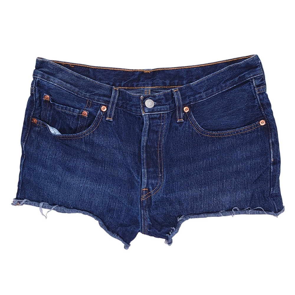 Levi 501 Womens Dark Wash Denim Cut Off Shorts Size W31 Indigo